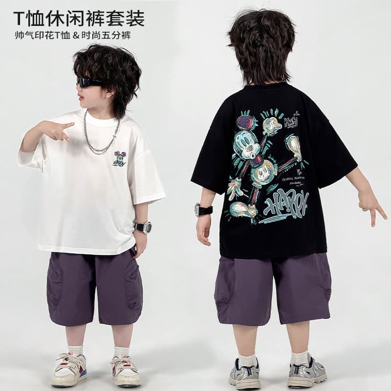 Trabalho médio meninos terno impresso camiseta Shorts de cinco pontos verão novo estilo terno de duas peças * ZH2820