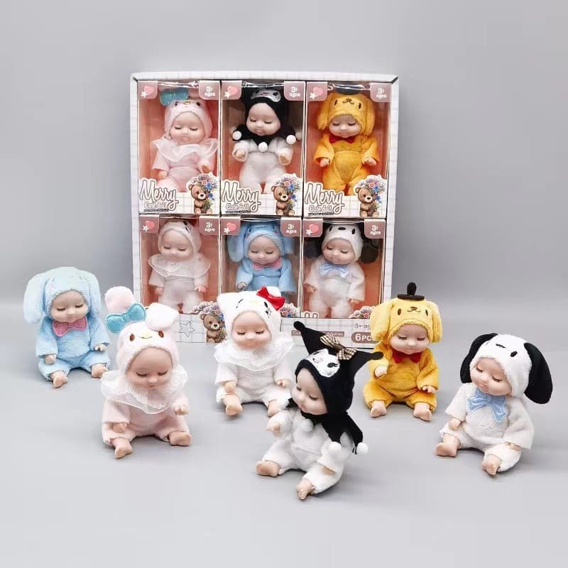6 bonecas de simulação de renascimento Silicone bebê Sanrio Kuromi Koromi presente de natal brinquedo de menina XLZ3