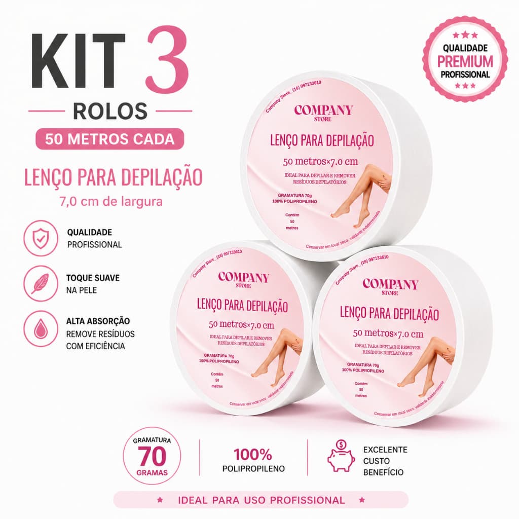 Kit 03 ROLOS de Tnt Para Depilaçao Gramatura 70%, 50 Metros 7 cm. Papel para Depilaçao, Envio Rapido