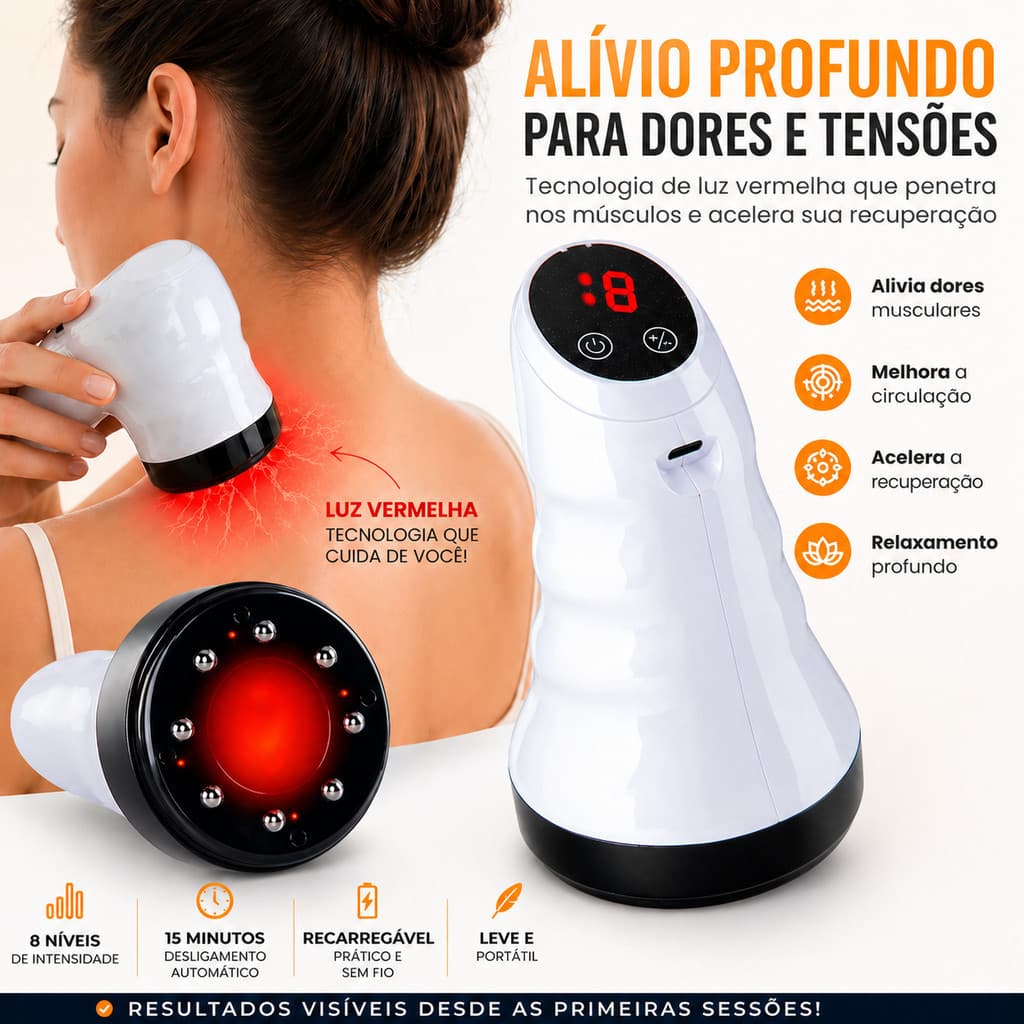 Massageador Corporal de Sucção Raspagem GuaSha a Vácuo Ventosa USB Com Infravermelho