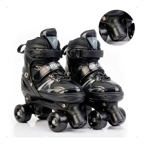 Patins Infantil Ajustável 4 Rodas Preto Criança Menina Menino Roller Quad Confortável Regulável