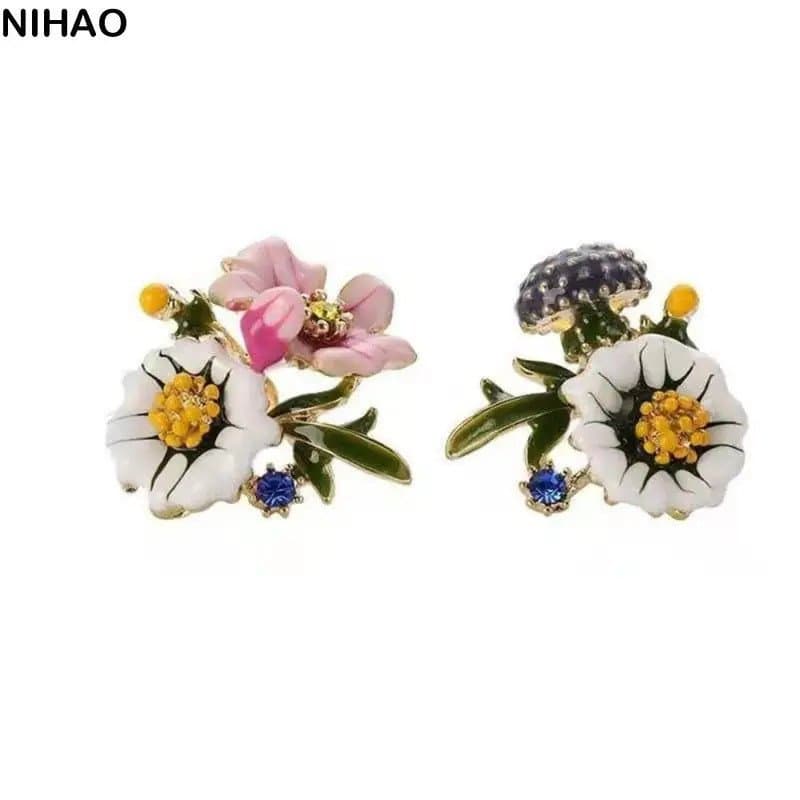 Brincos vintage com flores, brincos de estilo pastoral, acessórios de joalheria floral, brinco de margarida, brinco assi