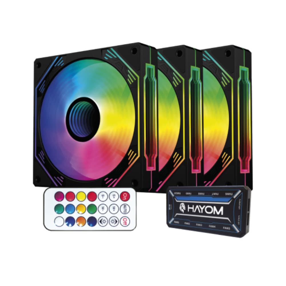 Kit 3 Coolers Fan Rgb Controlável Hayom 120mm FC1308 Preto
