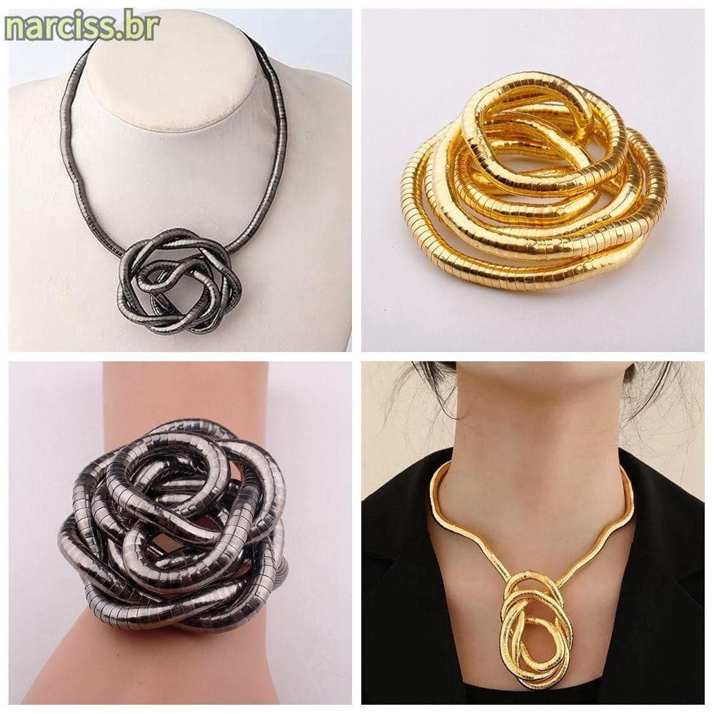 Gargantilha Flexível NARCISSUSPW , Colar De Cobra Dobrável Em Liga Dourada , Pulseira De Personalidade Punk Torcida