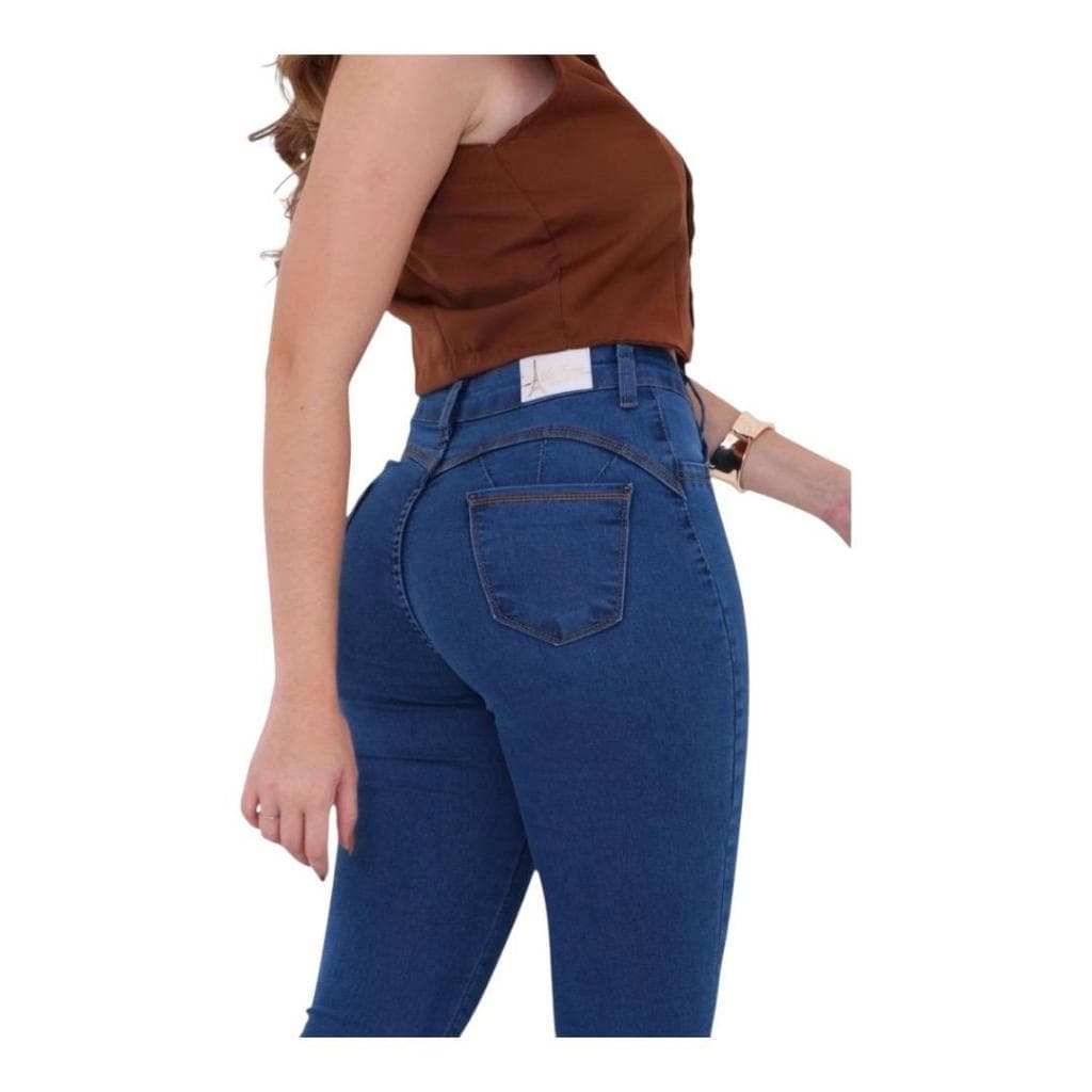 Calça Jeans Skinny Básica  Elastano Feminina Cintura Alta