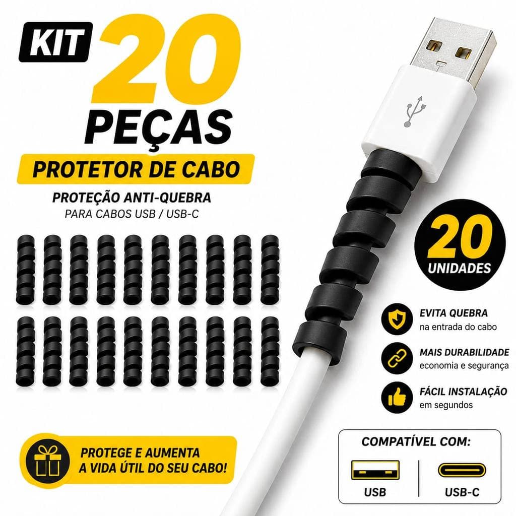 20 Silicone Protetor De Cabos usb anti quebra dobra espiral