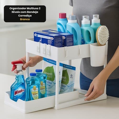 Organizador Multiuso Compacto 2 Niveis Bandeja Corredica Alta Organizacao Branco