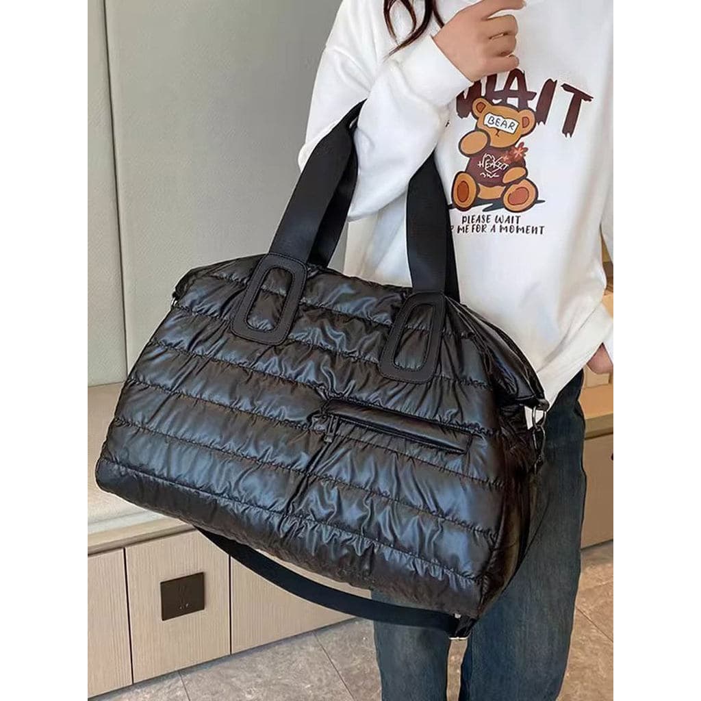 Bolsa de viagem de curta distância feminina, bolsa de jaqueta acolchoada de algodão de grande capacidade, bolsa Tote par