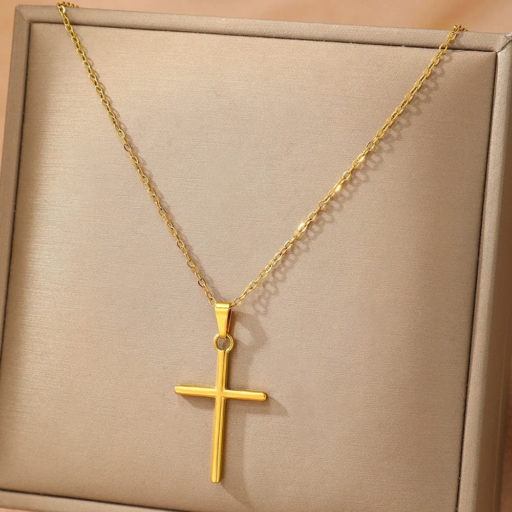 Colar corrente com Pingente Cruz folheado a ouro 18k unissex moda feminina