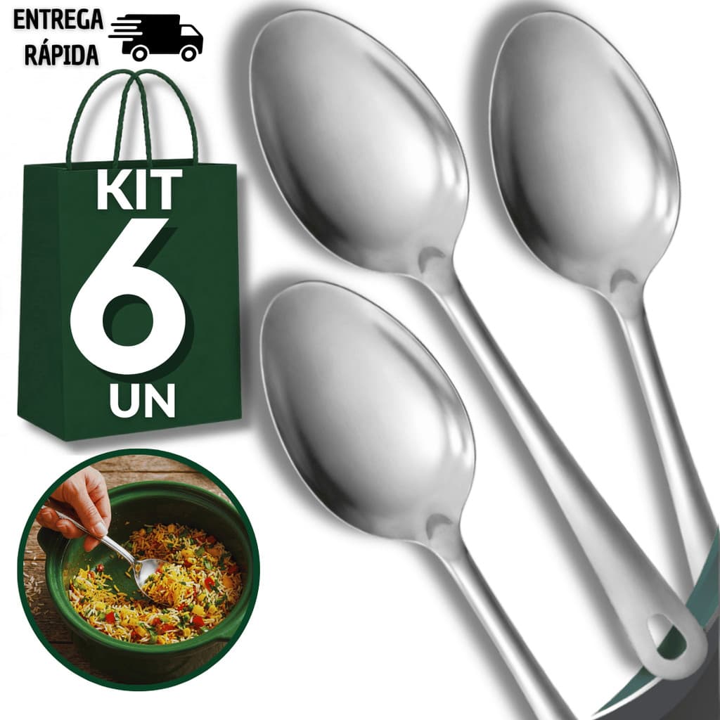 Conjunto Colheres de Arroz Grande Aço Inox 25,2cm Servir Profissional Cozinha Restaurante Utensílios