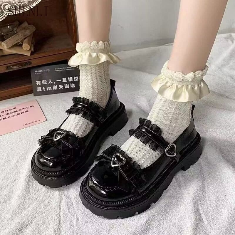 Bonito Couro Japonês De Sola Grossa Feminino Doce Lolita Versátil Sapatos Mary Jane