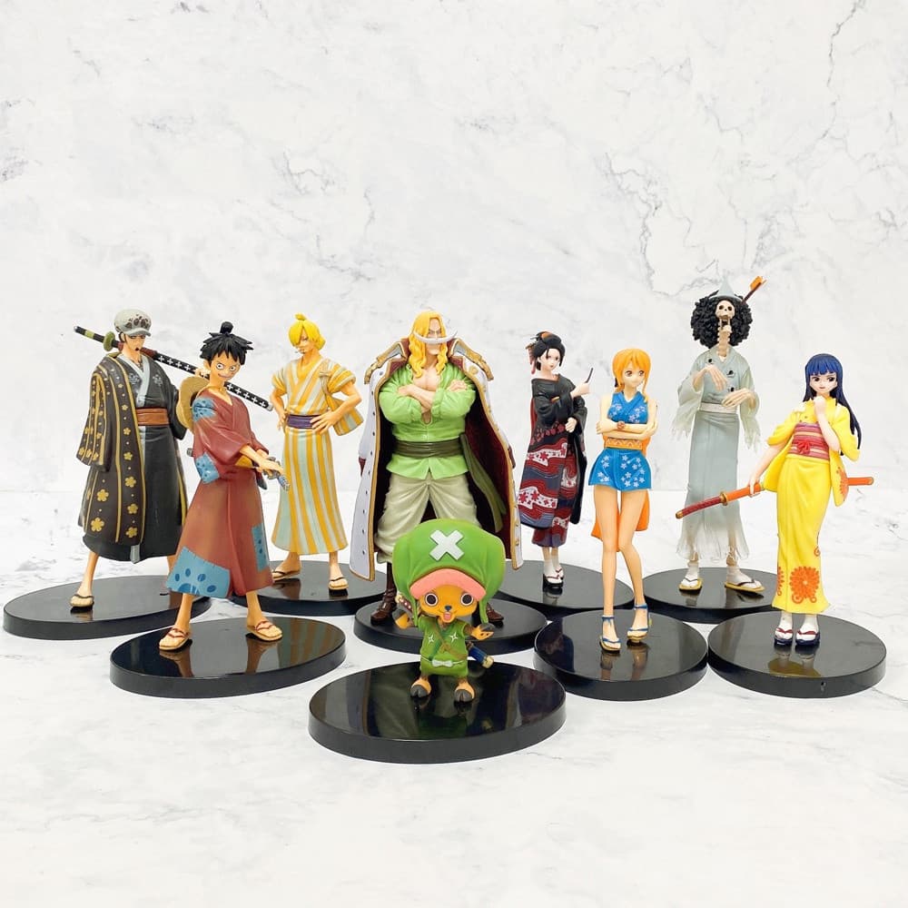 8 Figuras Estilo Anime de One Piece: Luffy em Kimono, Tony, Chopper, Sanji, Nami, Brook, Nico Robin, Trafalgar Law, Figu