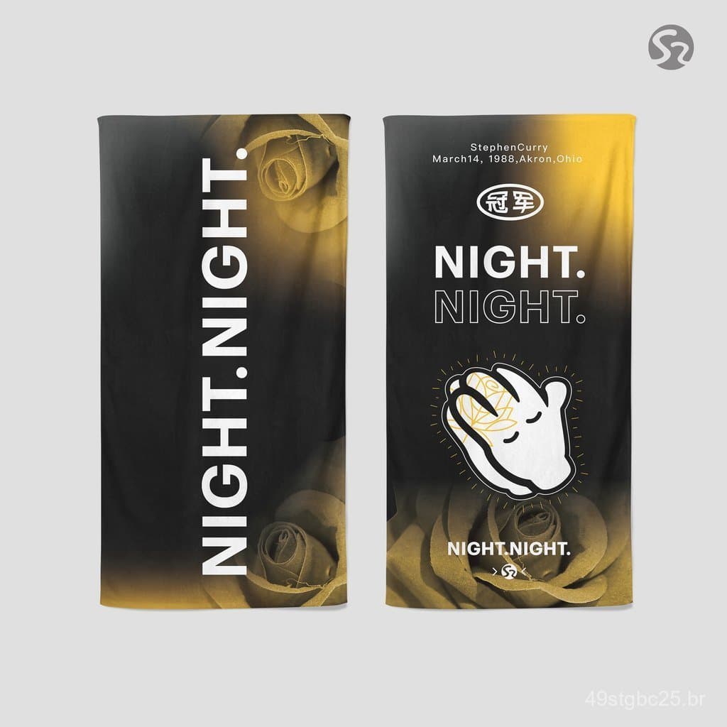 Exemplo de amostra: Toalha esportiva de secagem rápida da série Curry Good Night, com estampa de pose noturna para celeb