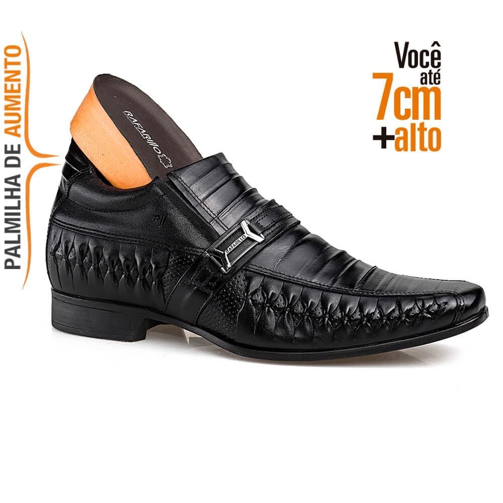 Sapato Social Masculino Rafarillo Alth Aumenta Altura 7cm Em Couro Legítimo Casual Preto 3261