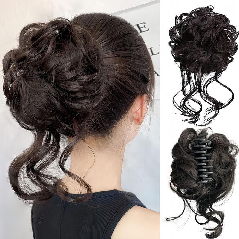 Decorador Sintético Bagunçado Encaracolado Garra Cabelo Coque Chignon Extensões De Scrunchy Falso Marrom Claro Com Cauda