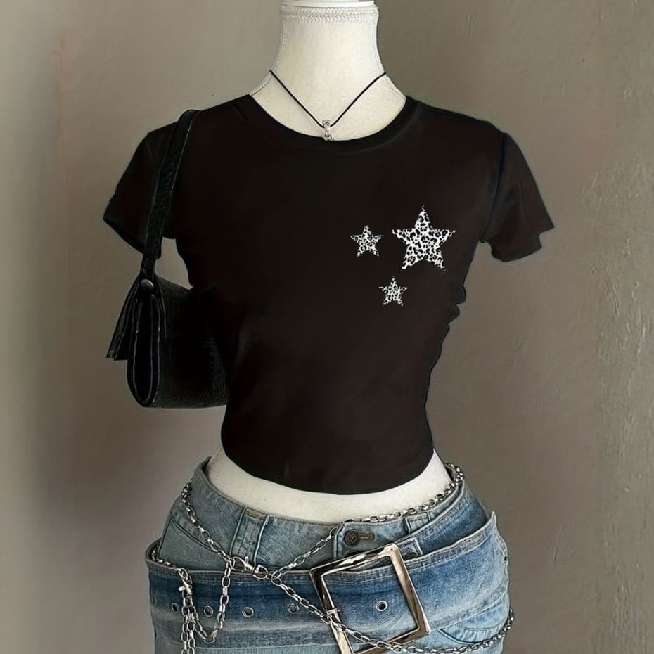Blusa Cropped Algodão Street Y2k Star Moda Alternativa Feminina Slim Verão 2000