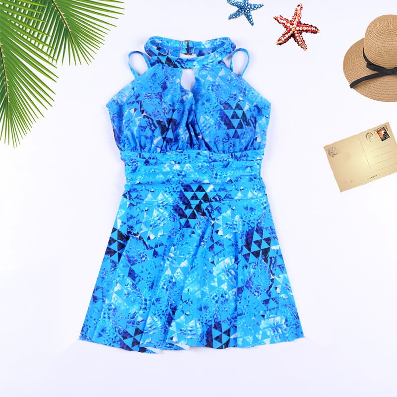 Pequeno com desconto moda feminina maiô de uma peça saia conservadora Boxer com suporte de aço protetor solar de secagem