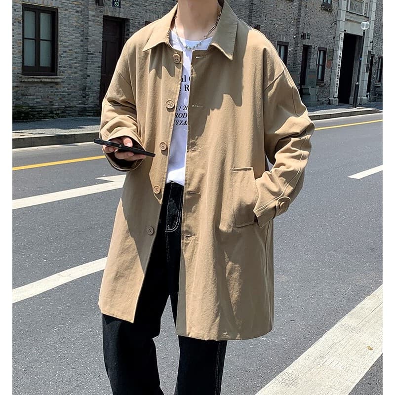 Blusão masculino de comprimento médio High-End casaco Casual primavera outono casaco 2026 novo estilo puro algodão Stree