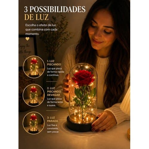 Cúpula Decorativa Rosa Artificial Vermelha Presente Decoração Romântica Ambiente