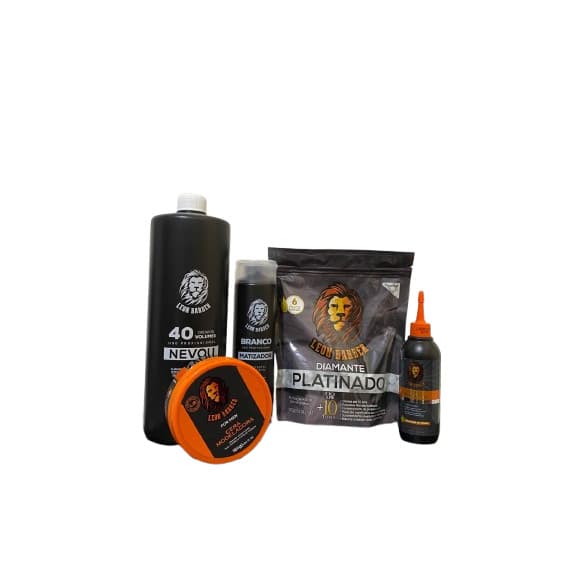 Kit Pó Platinado +  Matizador + Água Oxigenada 40 volumes + Óleo Protetor + Cera modeladora Leon Barber 160g
