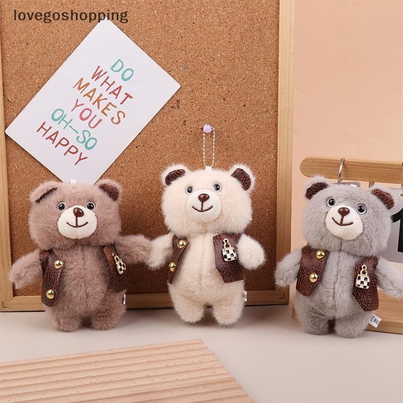 [lovego] Chaveiro De Brinquedo De Pelúcia De Urso Fofo Colete De Desenho Animado Macio Boneca Pingente Carro Mochila Bol