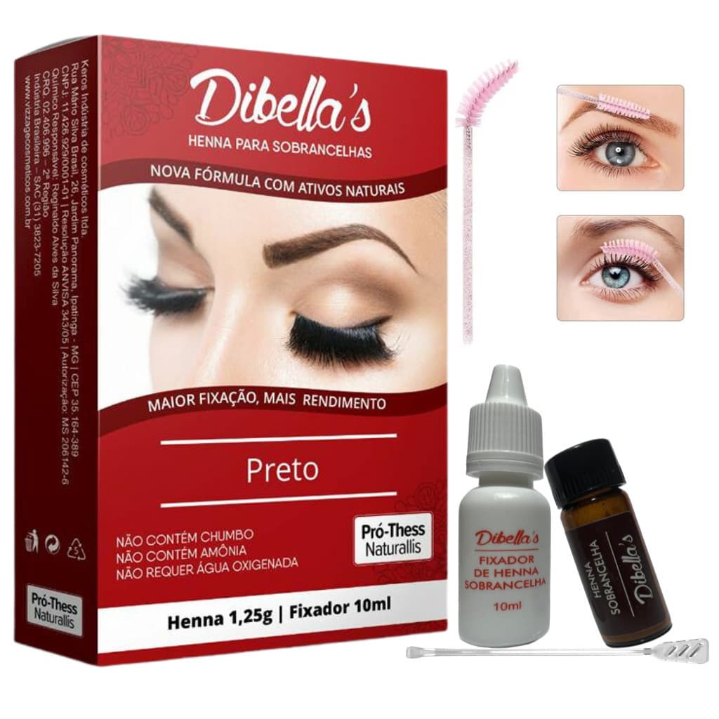 Henna Para Sobrancelha + Escovinha Para Sobrancelha Com Fixador Profissional Dibella's - Pró-Thess