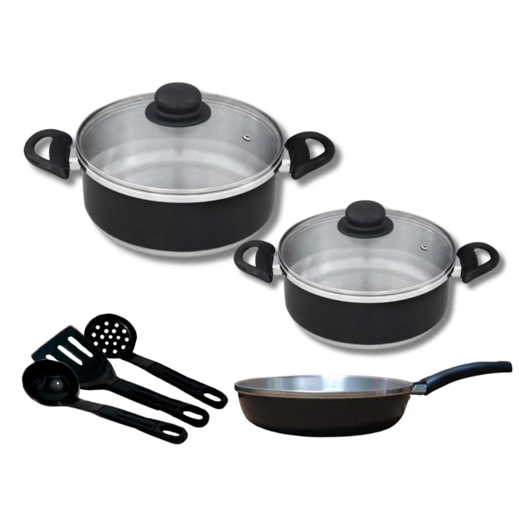 Conjunto Jogo Kit de Panelas com Tampa de Vidro e Frigideira