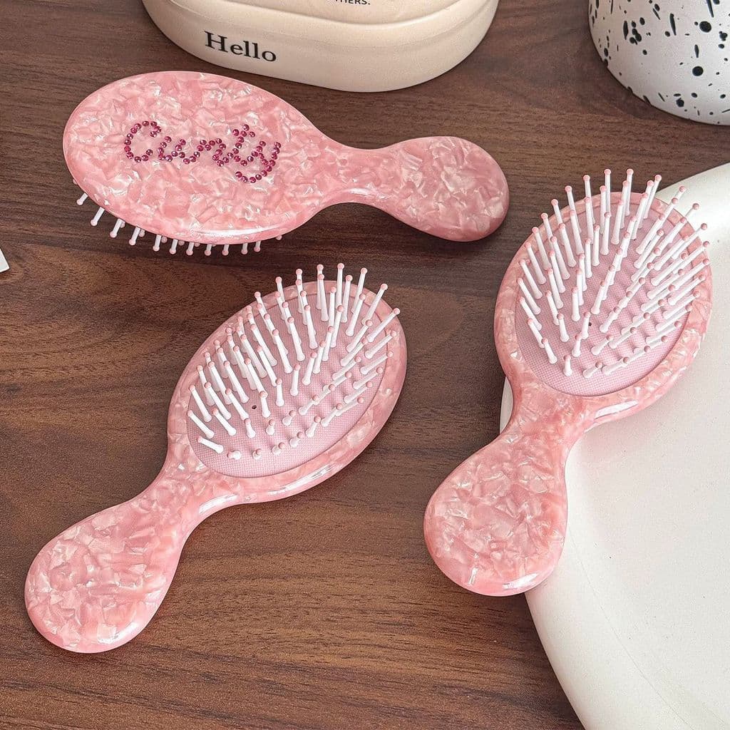 Almofada de ar pente rosa diamante acetato folha ambientalmente amigável não machuca o cabelo bonito pente de cabelo peq