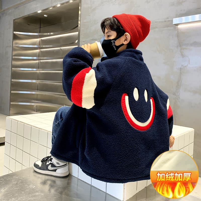 Meninos forro de lã jaqueta outono inverno roupas 2025 novo estilo inverno Granular velo crianças roupas lã cordeiro eng