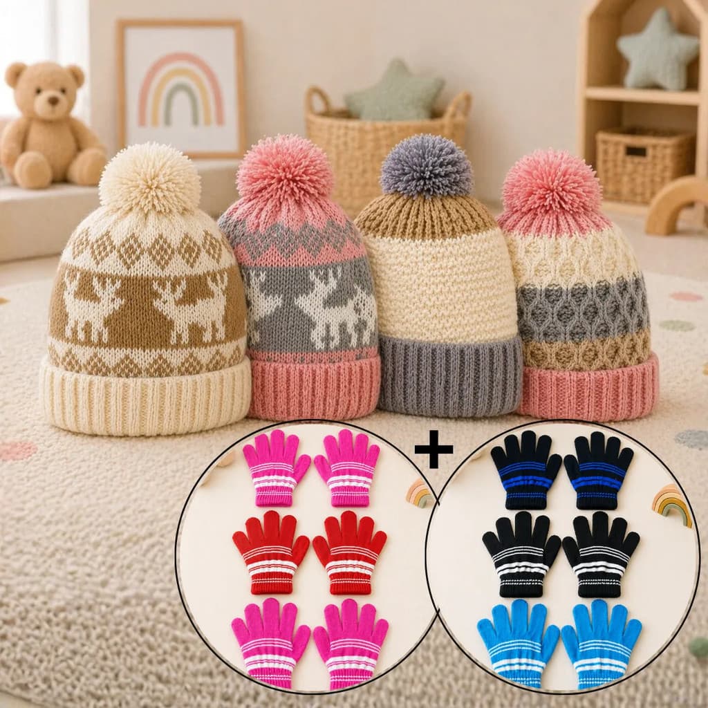 Kit Inverno Infantil Touca + Luvas Forradas – Gorro Quentinho Kids