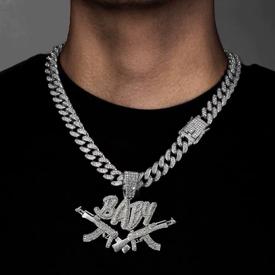 Novo Corrente Cravejada Ice Masculino e Feminino Double Gun BABY Pingente Hip Hop Personalidade Colar Cheio Acessórios