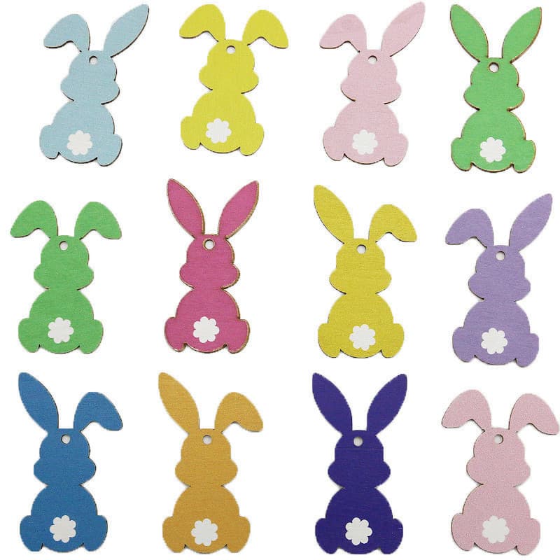 (12 Peças/Pacote) 41-80mm Coelho De Páscoa Pingente De Madeira Atmosfera Adereços Cena Decoração DIY Artesanal Acessório