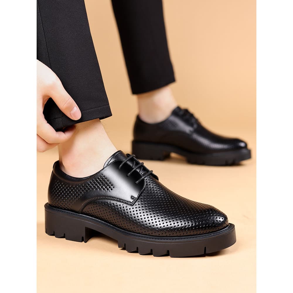 Sapatos de couro de verão masculino couro genuíno sola grossa oco negócios respirável desodorante sapatos casuais mascul