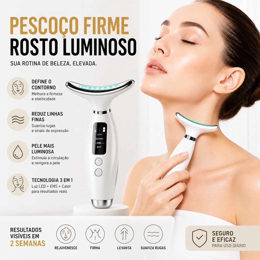 Massageador De Pescoço e Rosto LED Vibração Fototerapia Para Rejuvenescer Firmeza Anti-Rugas
