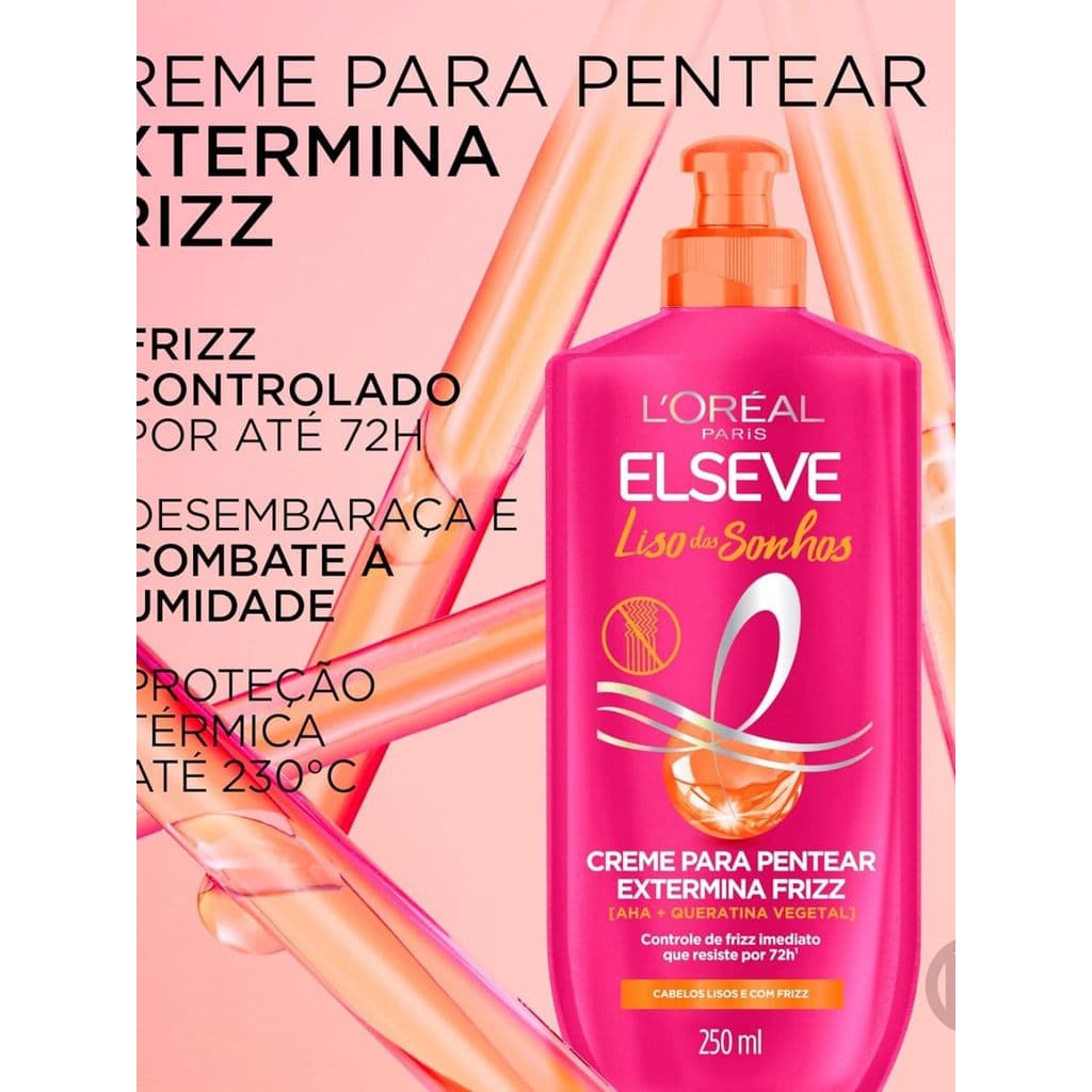 Creme para Pentear L'Oréal Paris Elseve Liso dos Sonhos  c/250ml com Queratina Vegetal e AHA, Frizz