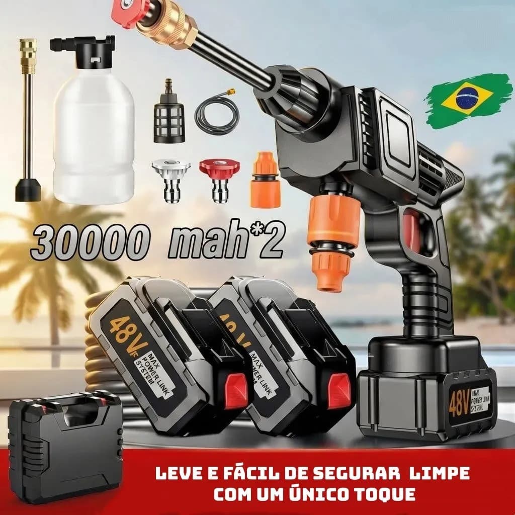 Lavadora Lava Jato Portátil De Alta Pressão Com 2 Baterias Preto + Maleta