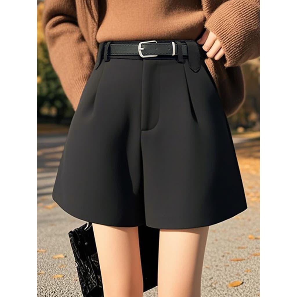 Preto terno Shorts feminino outono inverno exterior usar a linha calças de perna larga 2026 novo estilo cintura alta mai