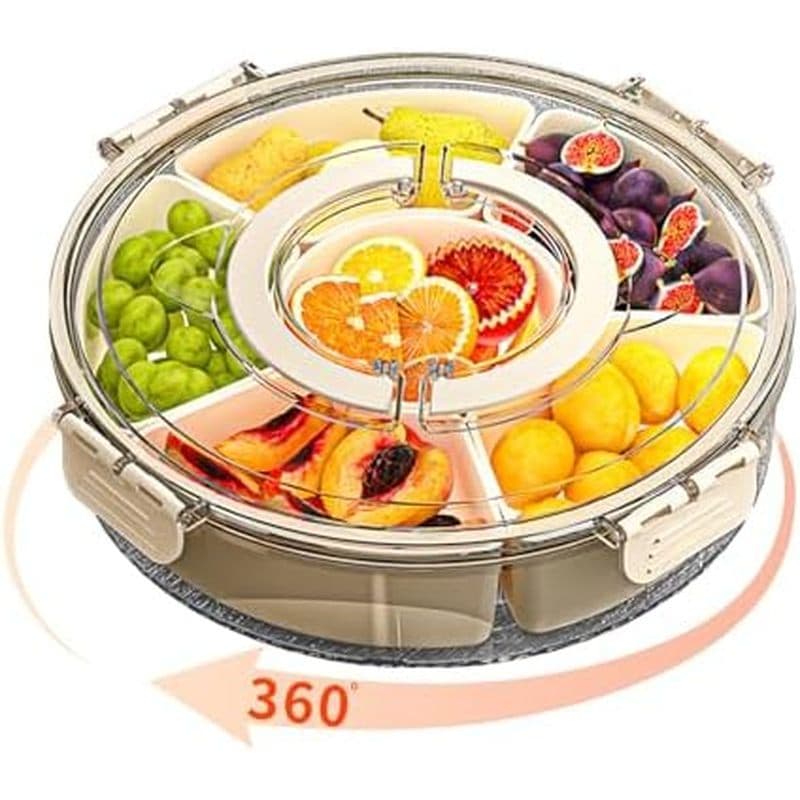Bandeja De Servir Dividida Com Tampa E Alça , Recipiente Empilhável Para Caixa De Lanche Organizador De Doces De Frutas