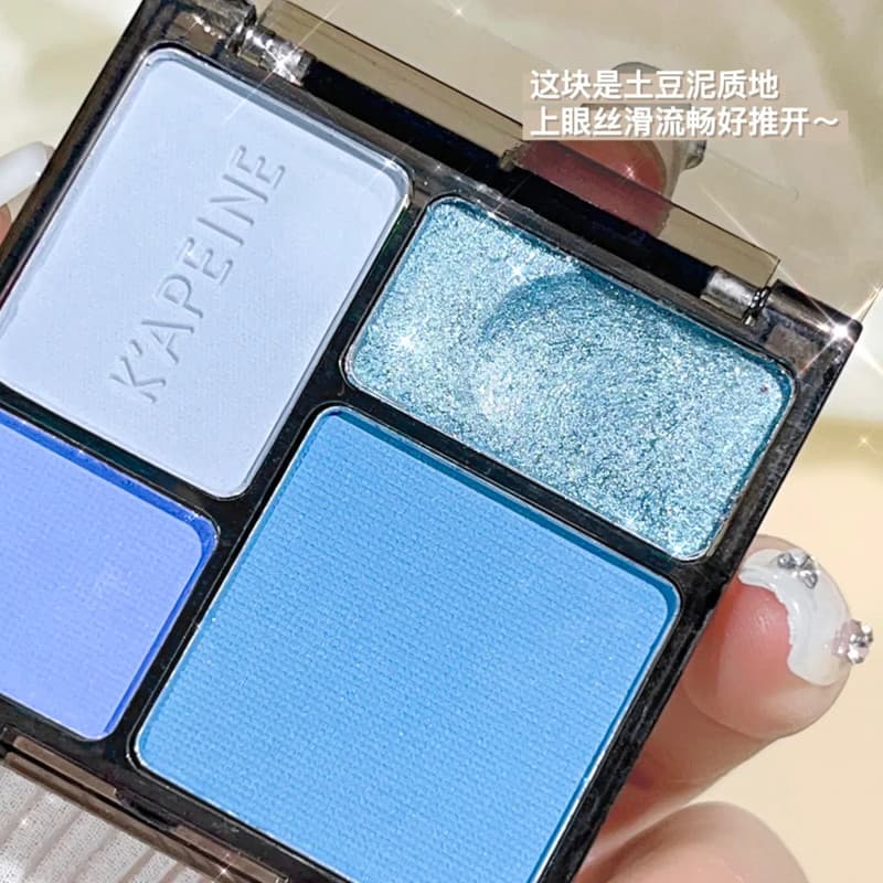 Paleta de sombras de 4 cores estilo nicho ins perolado fosco reparador preto azul contraste cor verão sensação fresca es