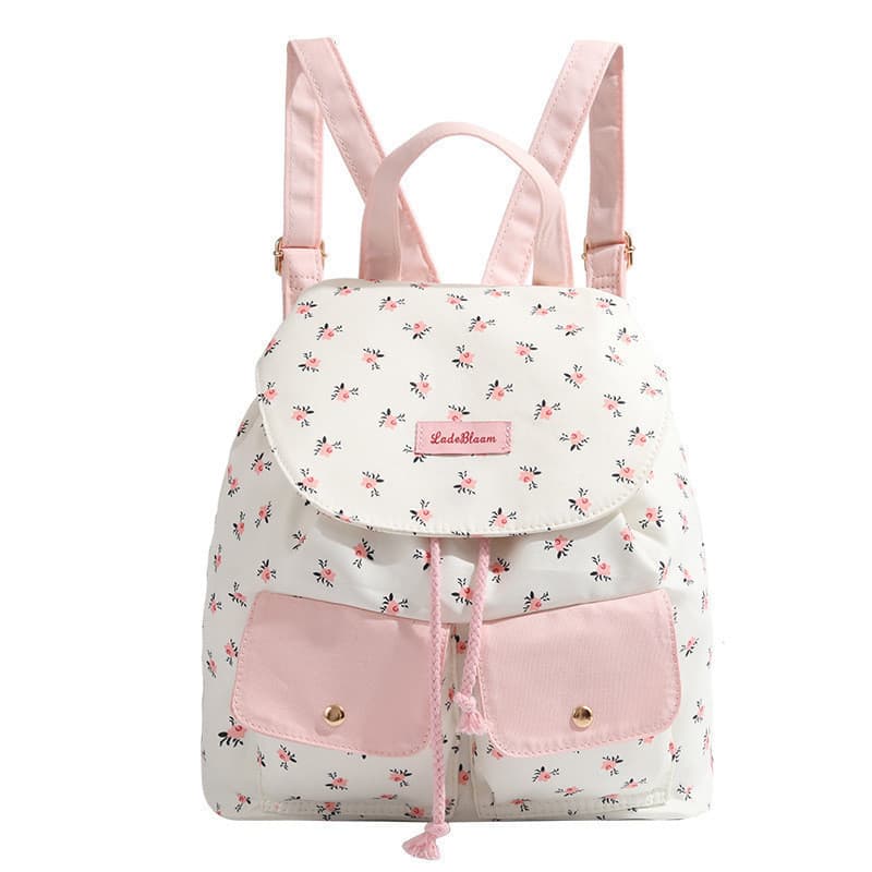 Mochila de Lona Floral Original DIY Alta Estética Fofa para Mulheres Grande Capacidade Mochila de Viagem Mochila Escolar