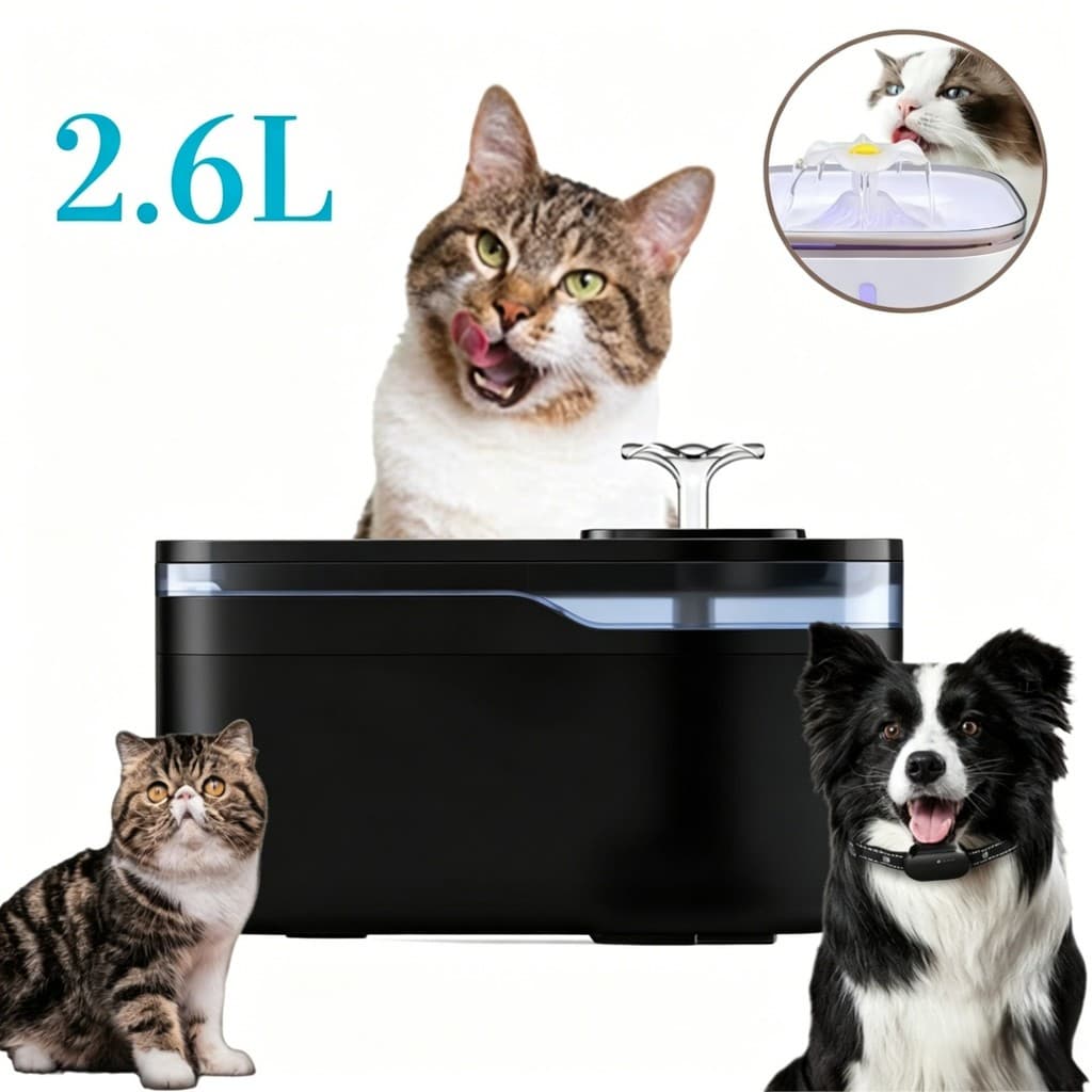 Bebedouro para Gatos e Cães 2.6L Preto Silencioso Filtro