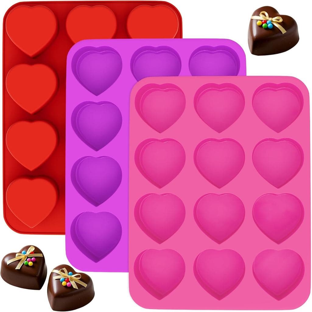 3 Moldes de Silicone em Forma de Coração com 12 Cavidades, Molde de Chocolate Antiaderente, Moldes de Silicone em Forma