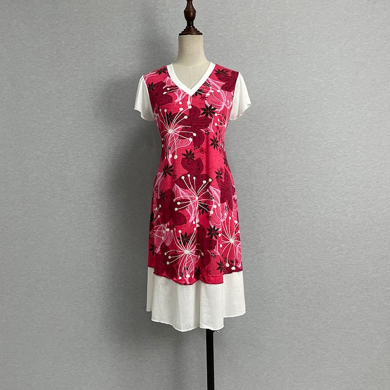 Comércio exterior pedido Original comprimento médio impresso com decote em v vestido de manga curta feminino estiramento