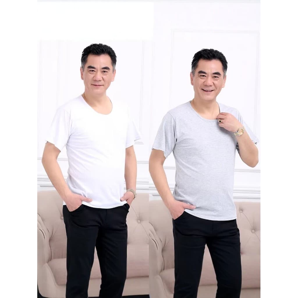 Verão homens de meia-idade colete branco puro algodão velho moletom idosos de manga curta camiseta em torno do pescoço d