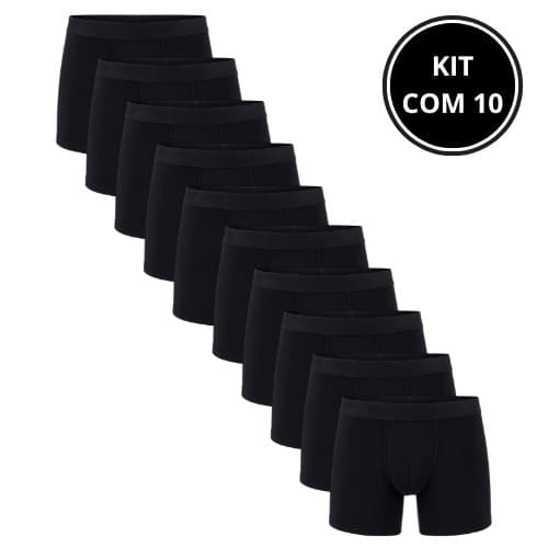 Kit 10 Cueca de Algodão Masculina Antialergica Boxer PRETAS - Box de Algodão com Forro 100% Algodão