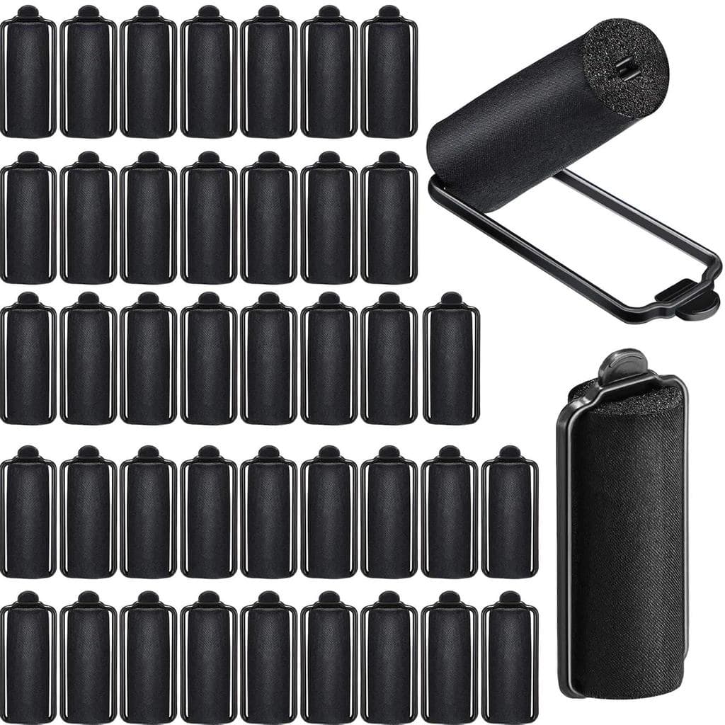 WILLBOND 40 Peças de Rolos de Cabelo de Esponja 1 x 2,6 Polegadas, Rolos de Cetim para Cabelo Preto, Modeladores de Cach