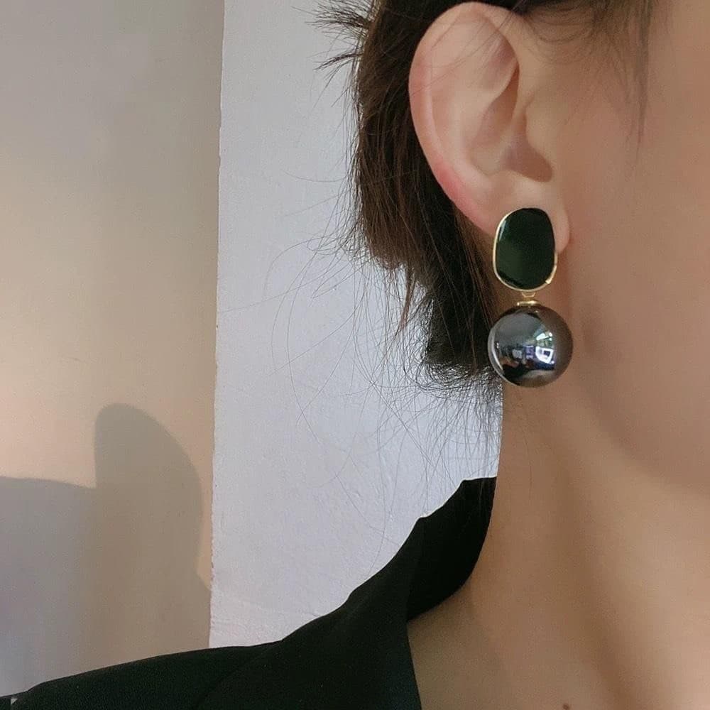 Brincos Pendentes com Pérola, Preto e Branco, Estilo Minimalista Luxuoso