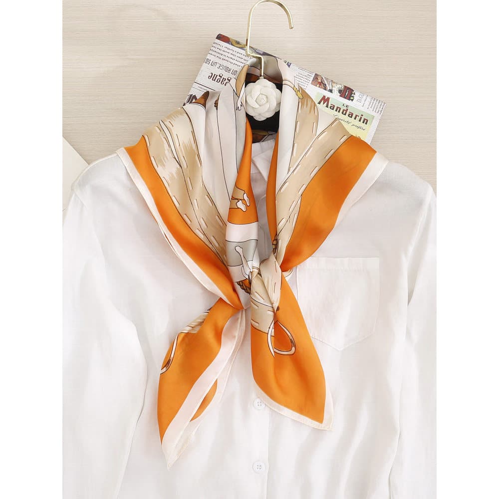 Primavera outono estilo fino 70cm pequeno lenço quadrado lenço de seda feminino revista vilão padrão banco profissional