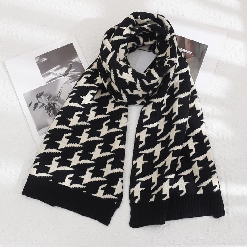 Dupla face de malha grande Houndstooth inverno quente cachecol feminino estilo britânico All-Match babador de lã de alta