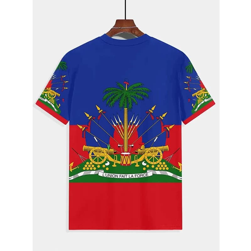 Haiti Camisetas Masculinas Casuais Soltas Em Torno Do Pescoço Bandeira Haitiana Manga Curta Topos Roupas De Grandes Dime